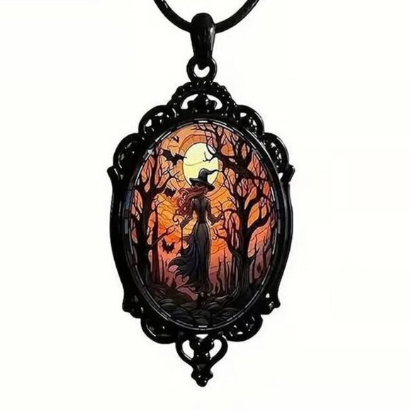 Independent Jewelry - Black Antique Goth Style WITCH Halloween Pendant Necklace